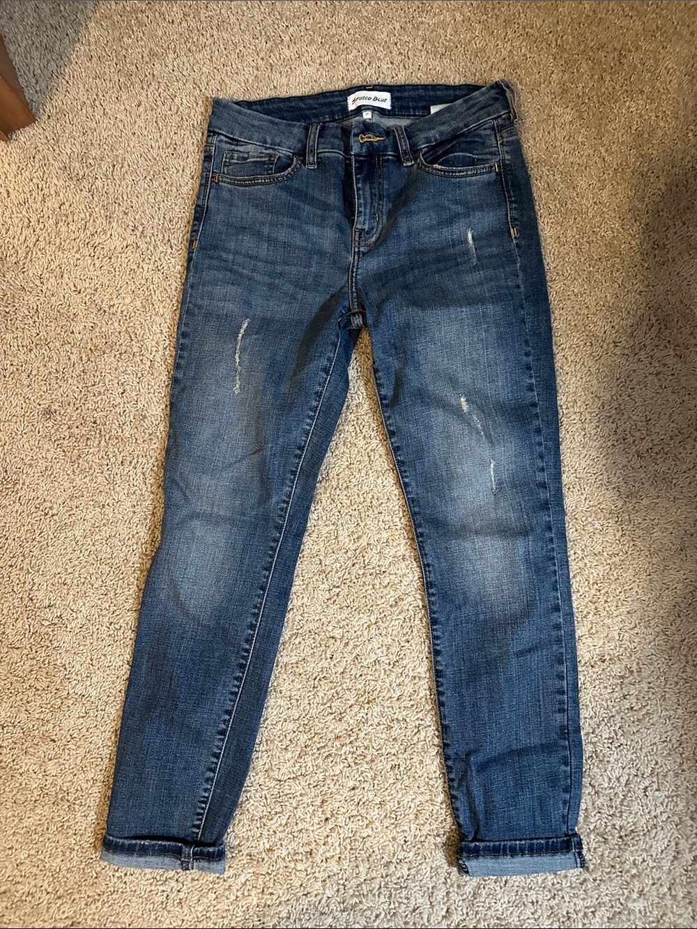 Boyfriend Jeans in Dark Blue with Subtle Distressing